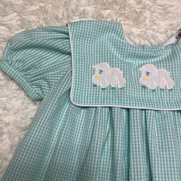 Vintage Gingham Sheep Embroidered Easter Dress - Picture 3 of 9